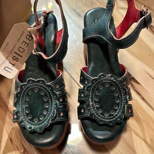 BED|STU Dark Green Leather Sandals Sabine